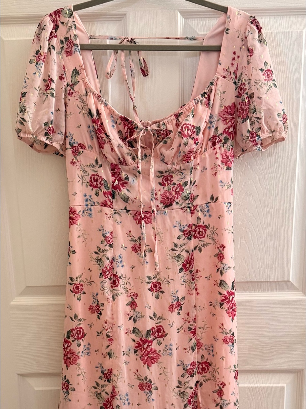 Floral Tie-Front Midi Dress in Blush Pink NWT
